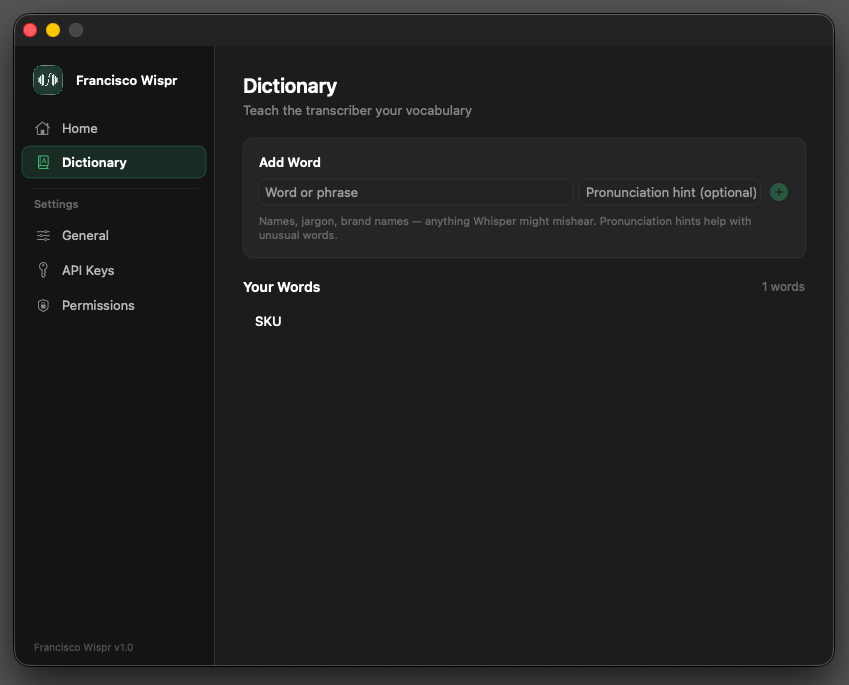 F(wave) custom dictionary